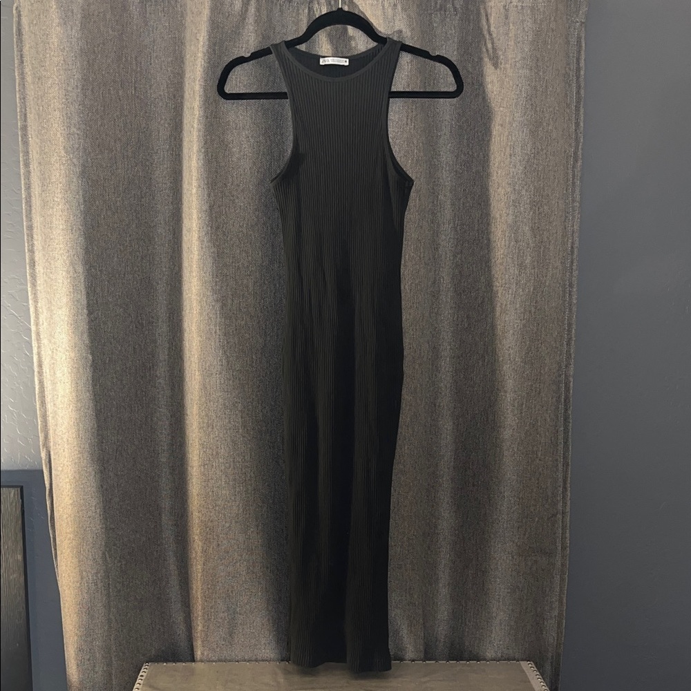 Zara Black Ribbed Tank Maxi Dress